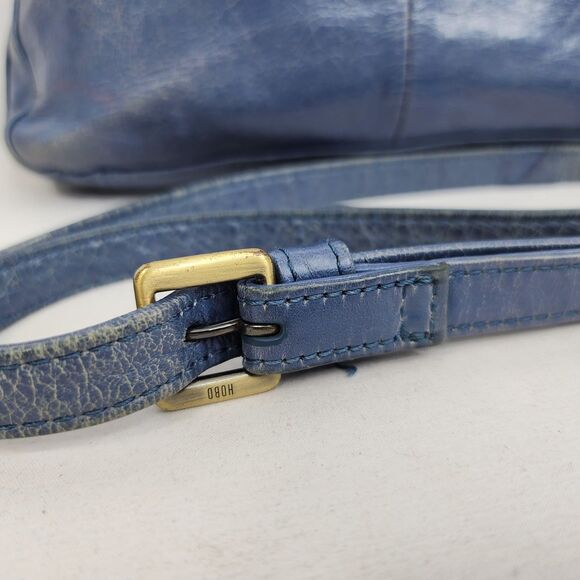 Hobo International Blue Distressed Leather Crossbody Purse Dome Top Zip Bag - Picture 4 of 16